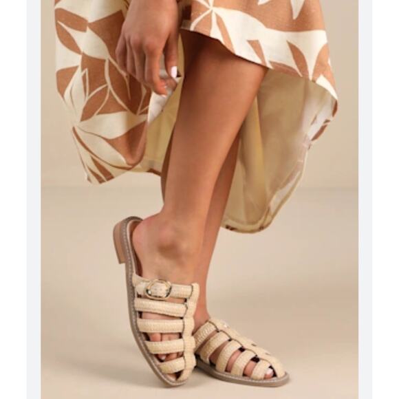 DV by Dolce Vita Fyona Fisherman Flat Mules in Raffia Natural 9.5 - Picture 1 of 6